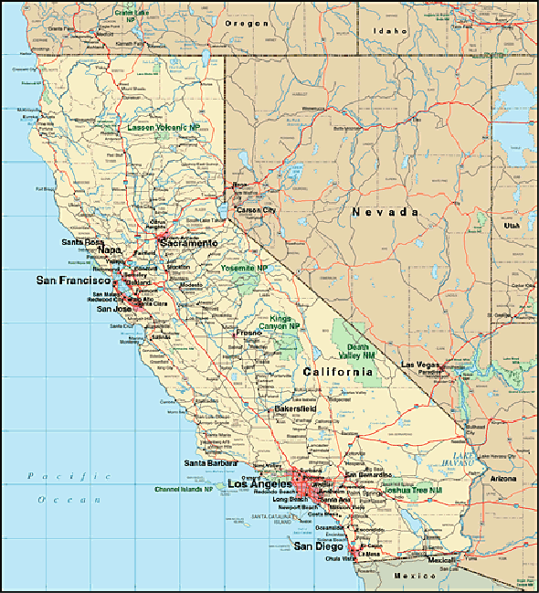 california map with cities