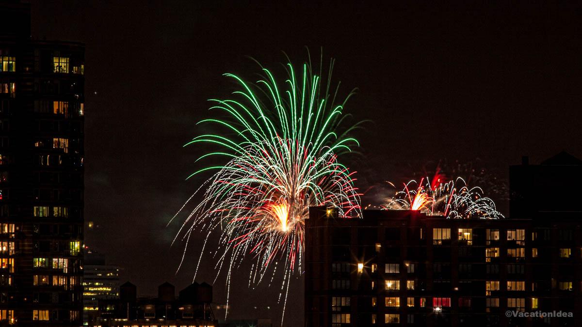 I took this photo of New Year's celebration and fireworks over Times Square from my apartment in NYC