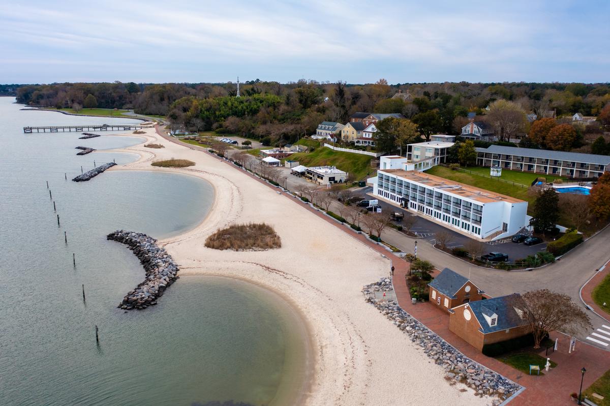 Yorktown Beach With Homes and and Businesses