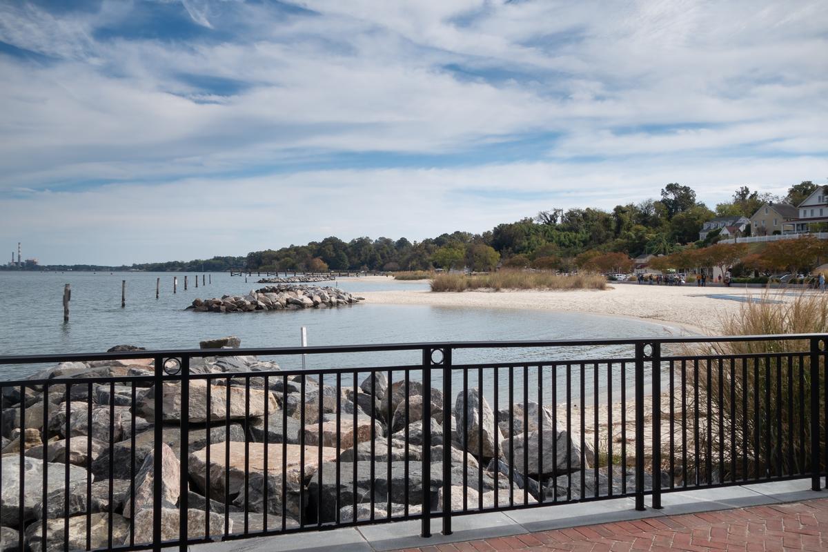 Railing with a view of Yorktown Beach