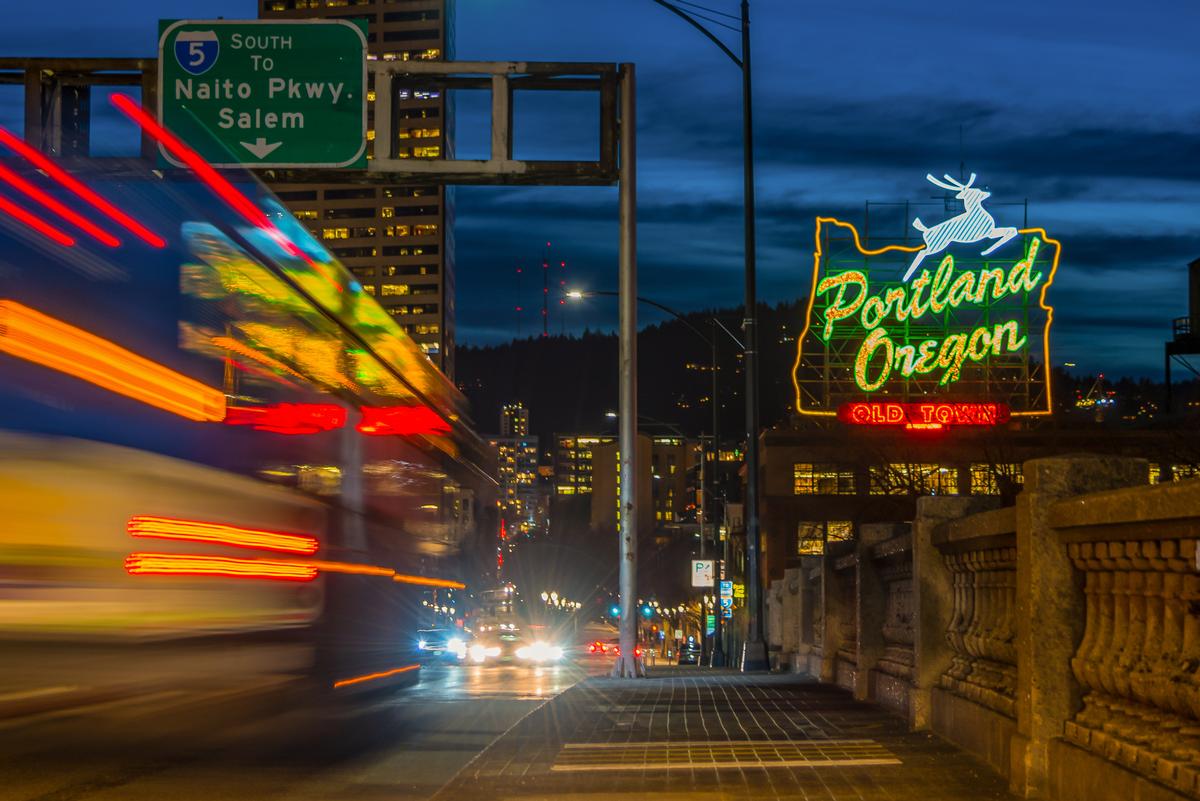 Night view of Portland, OR
