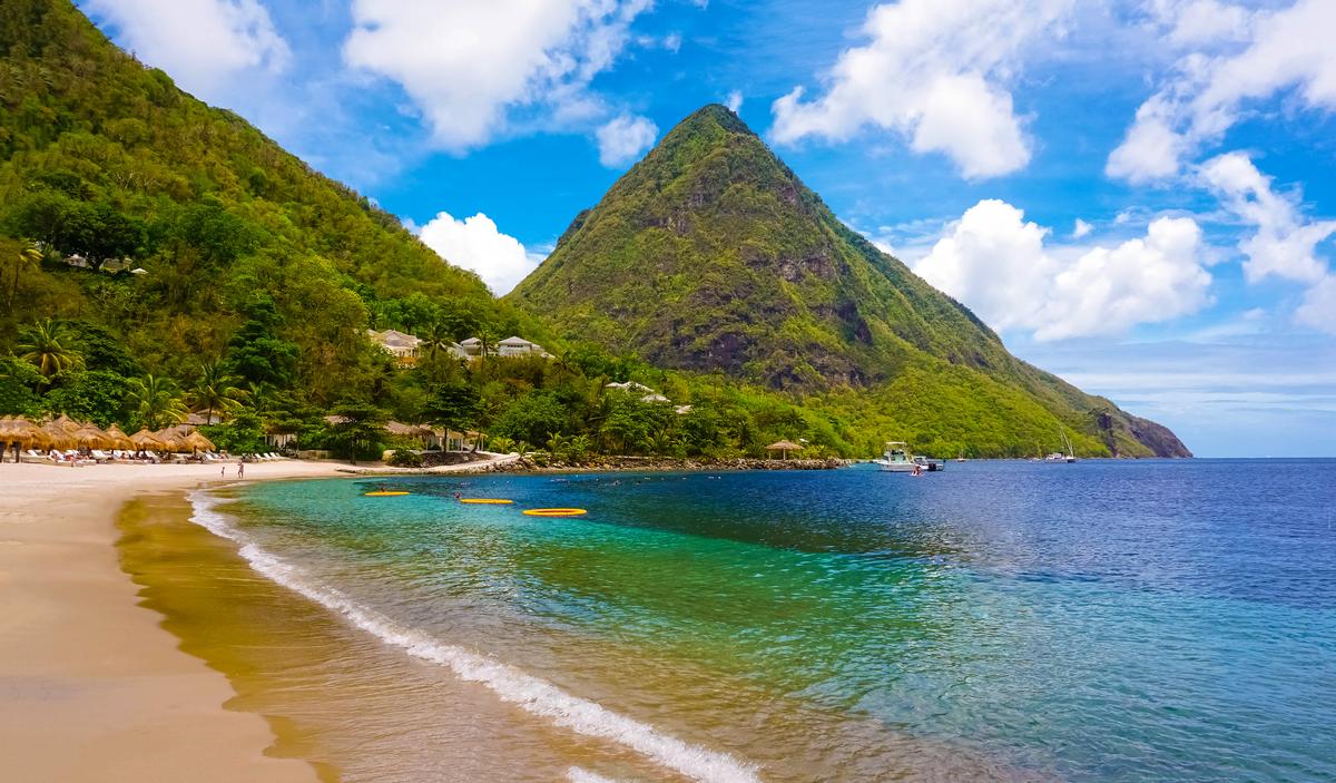 Beautiful white beach in Saint Lucia