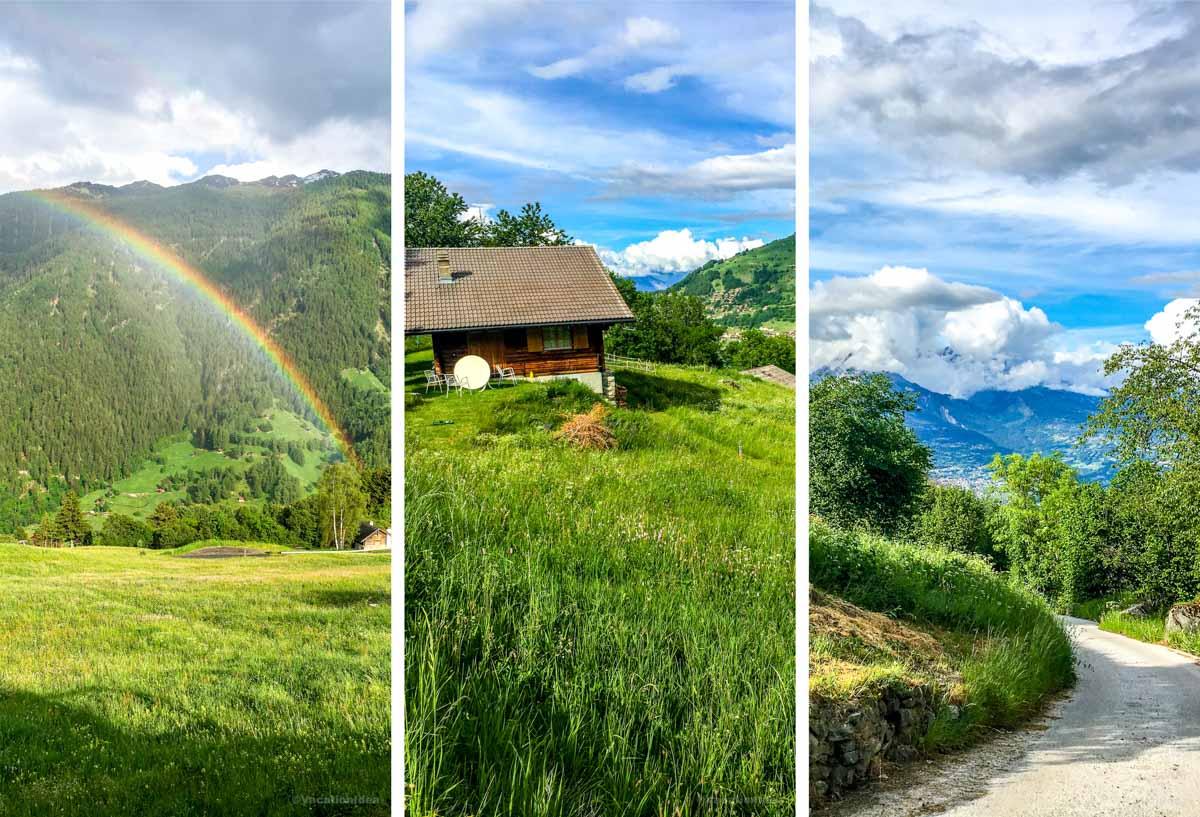 My photo of the mountain road, rainbow ant chalet I stayed in in Nendaz