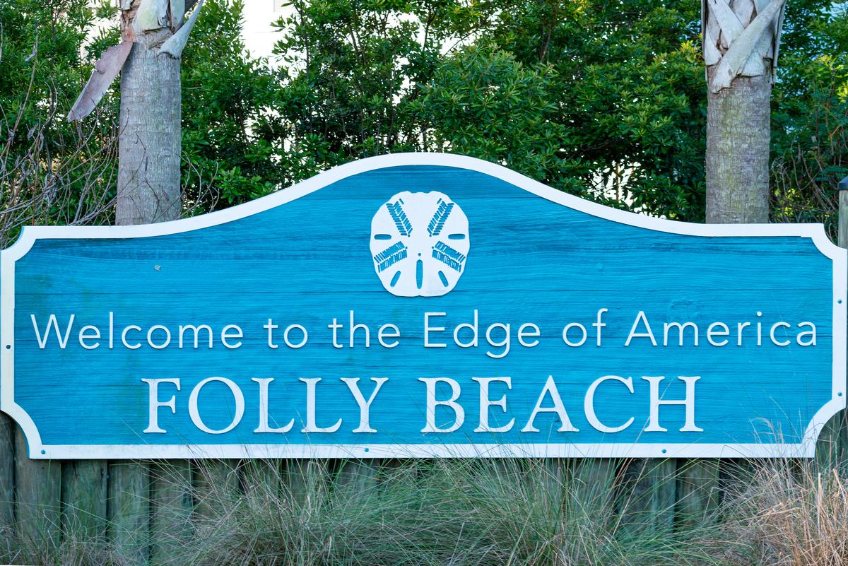 Welcome sign for Folly Beach