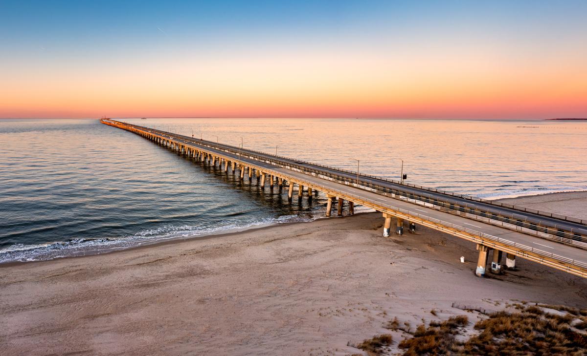 Chesapeake Bay Bridge Tunnel at sunset