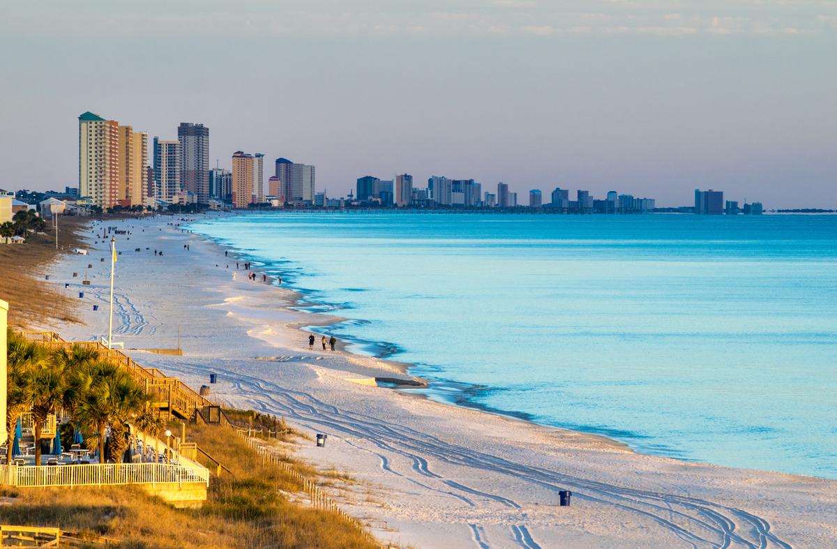 Panama City Beach coastline at sunset