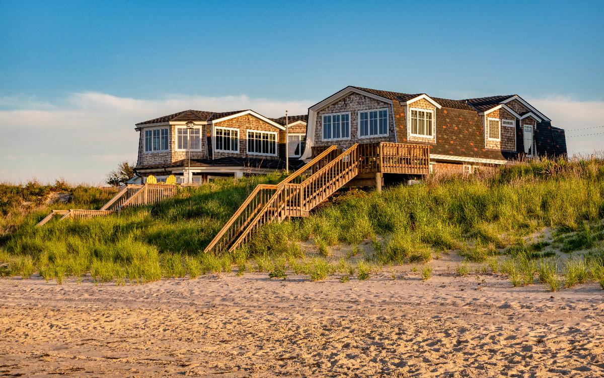 Beach house at sunset