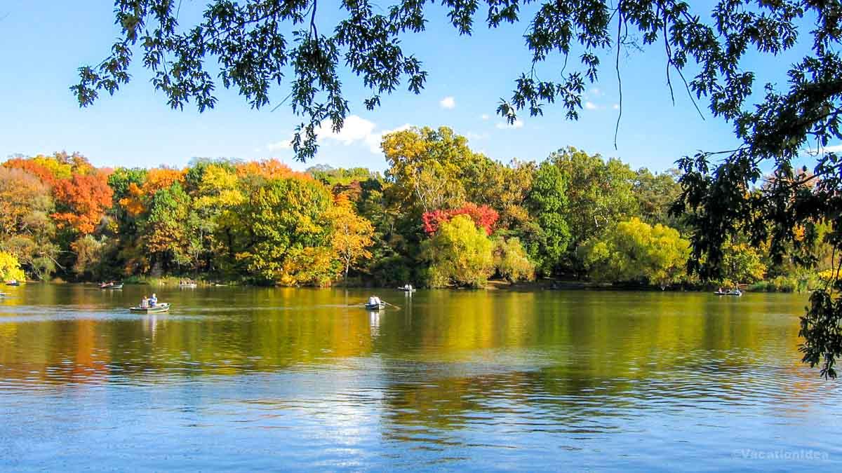 I took this photo of The Lake in Central Park on a sunny fall day with many row boats.