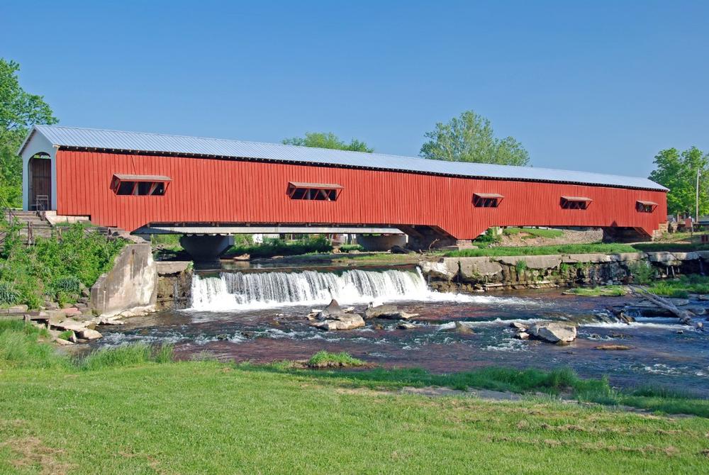 Visit a historic covered bridge, walk along scenic trails, and explore small-town charm.