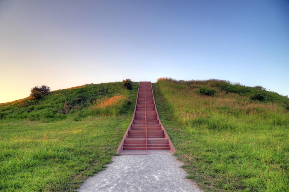 See ancient earthen structures at Cahokia Mounds