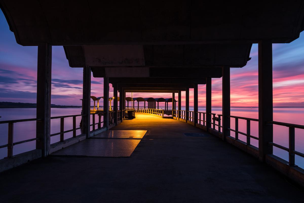 Pink sunset at the fishing pier on Jekyll Island