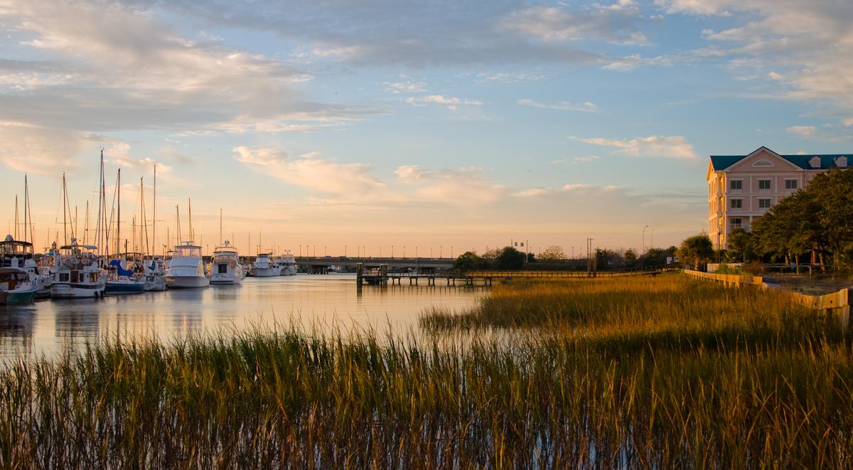 Charleston marina at sunset
