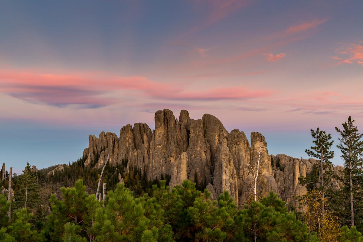 Pink sunset over Black Hills