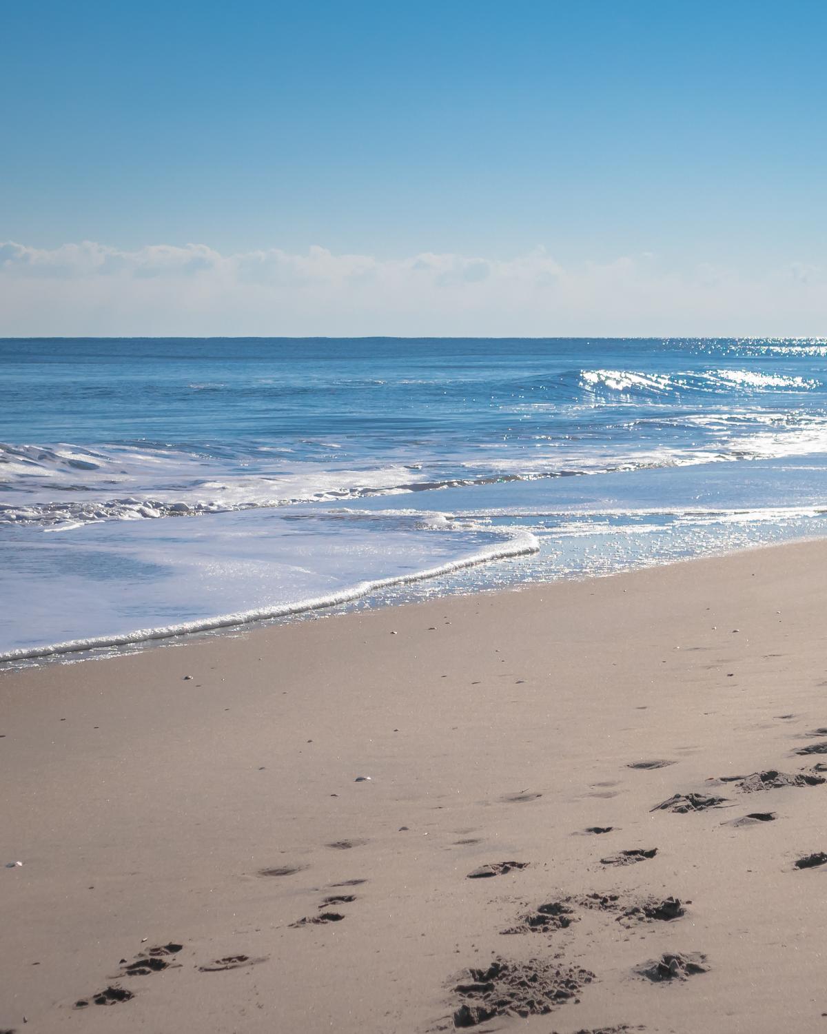 Footprints on the beach in Ocean City