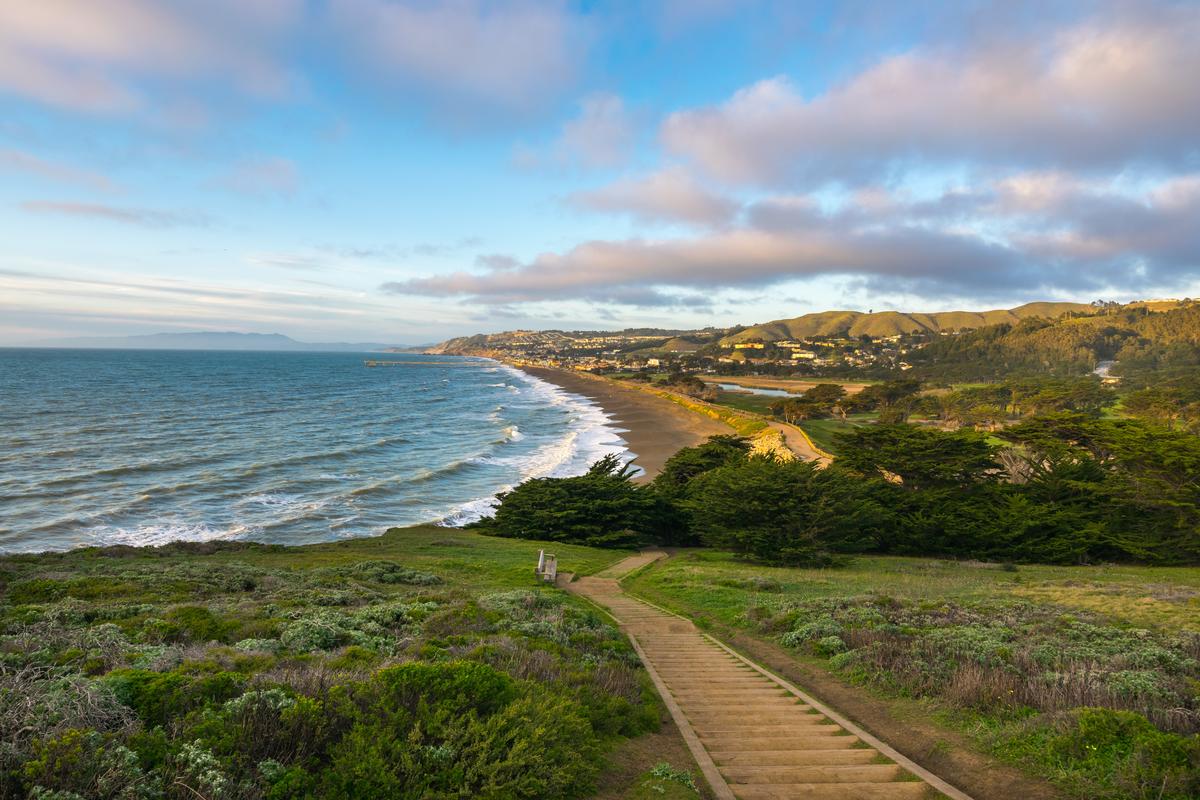 Boardwalk with a view of the ocean in Pacifica