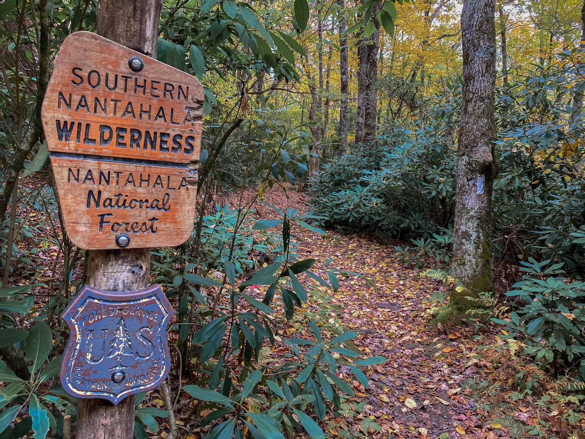 Nantahala National Forest sign for hikers