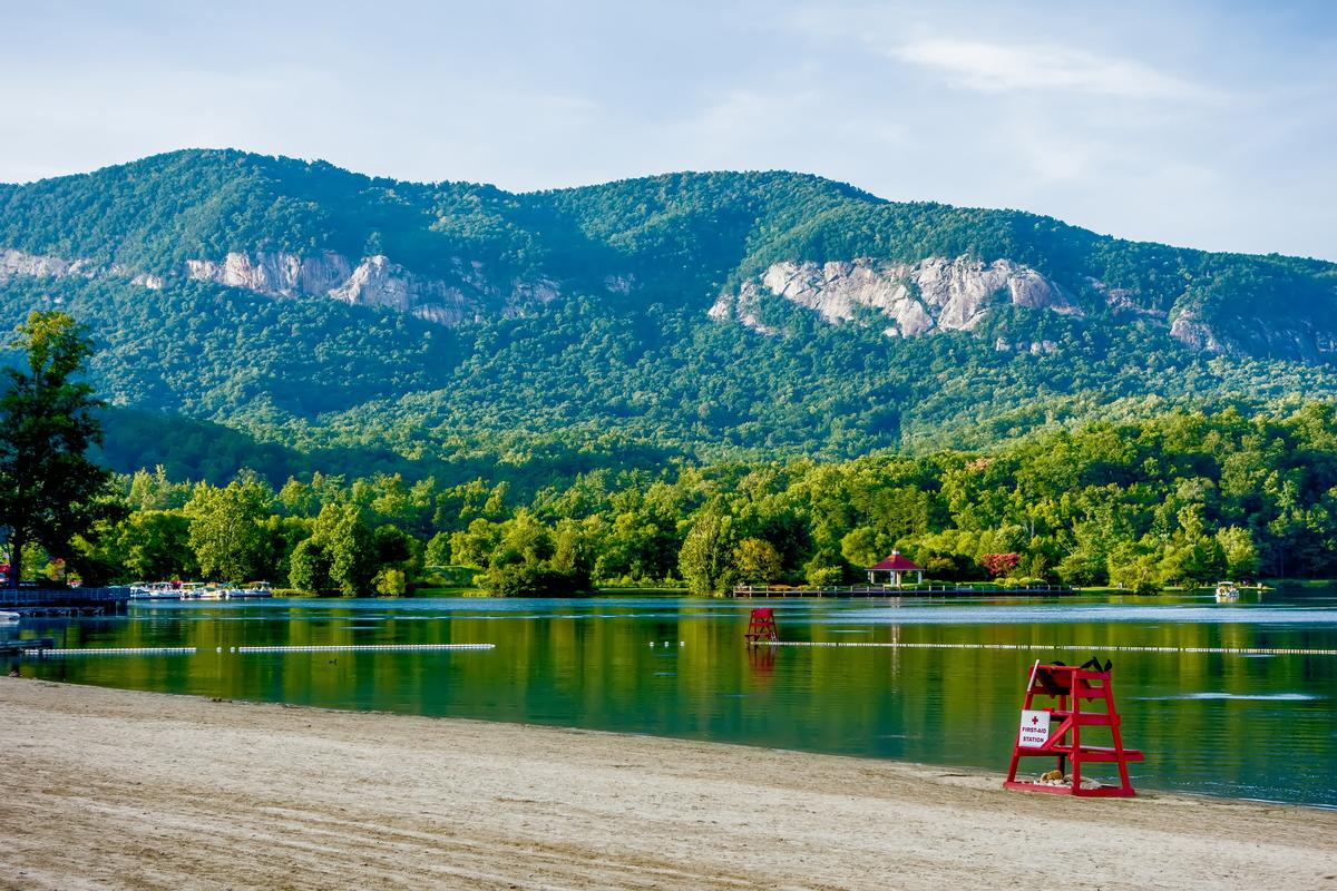 Lake Lure with calm water like glass