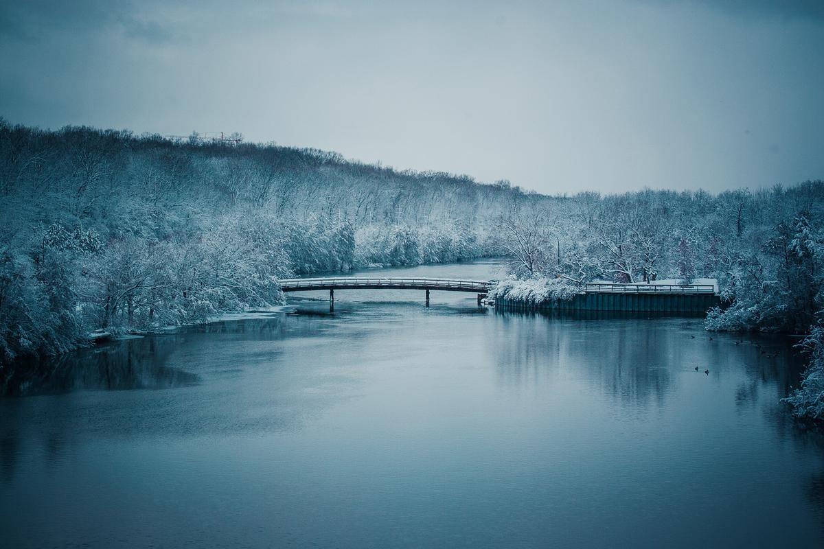 Gallup Park in Ann Arbor, Michigan on a snowy day in winter