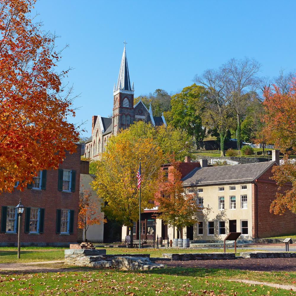 St. Peter's Catholic Church and historic Harpers Ferry town buildings