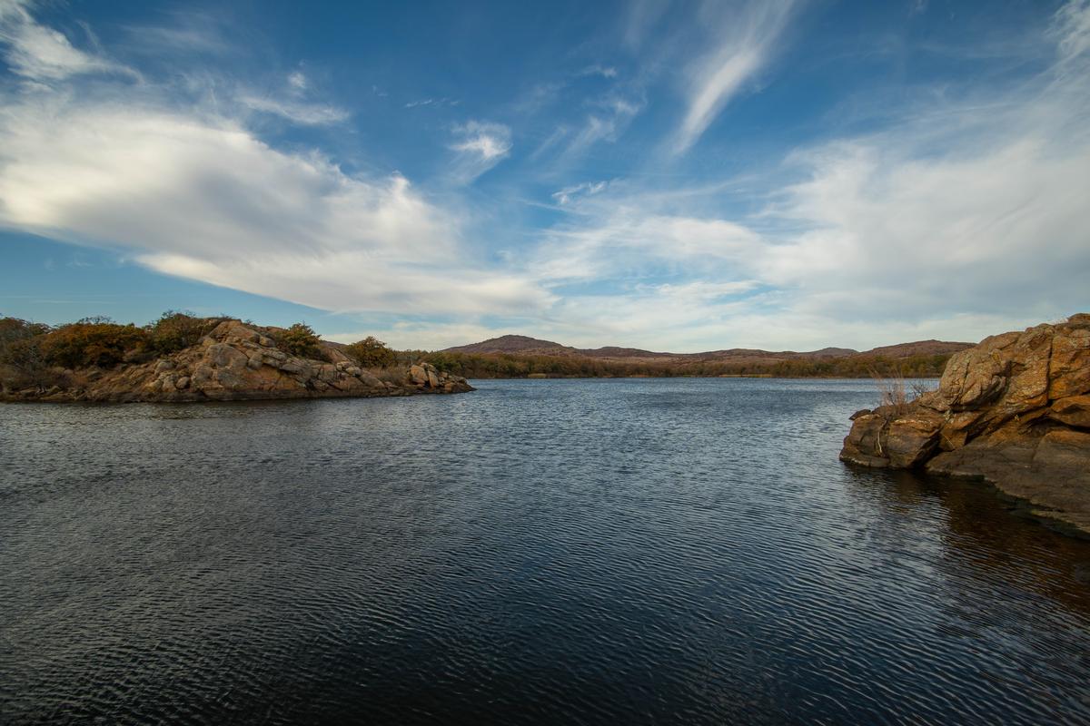 The lake at Wichita Mountains Wildlife Refuge in Oklahoma