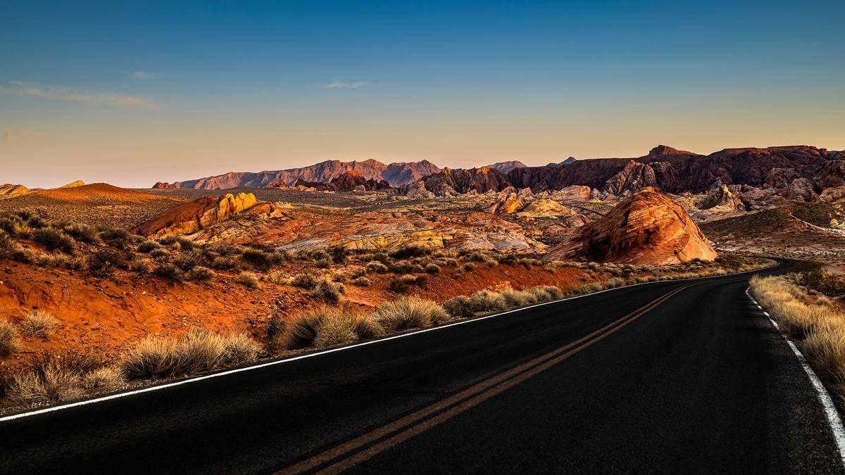Empty Road Through Valley of Fire State Park in Nevada