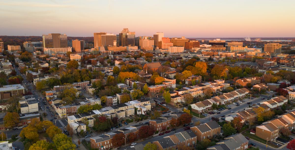 Downtown Wilmington, DE City Skyline at sunset