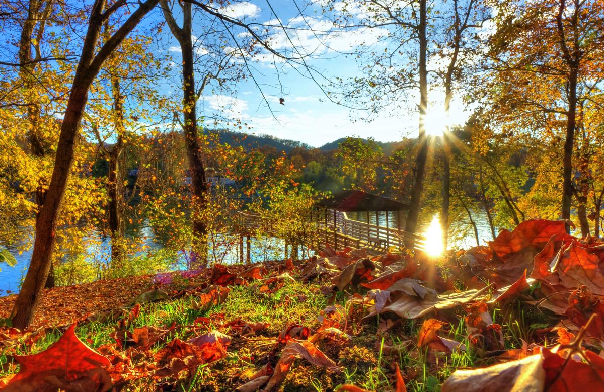 Hiking in Daniel Boone Park in Charleston West Virginia during the fall season