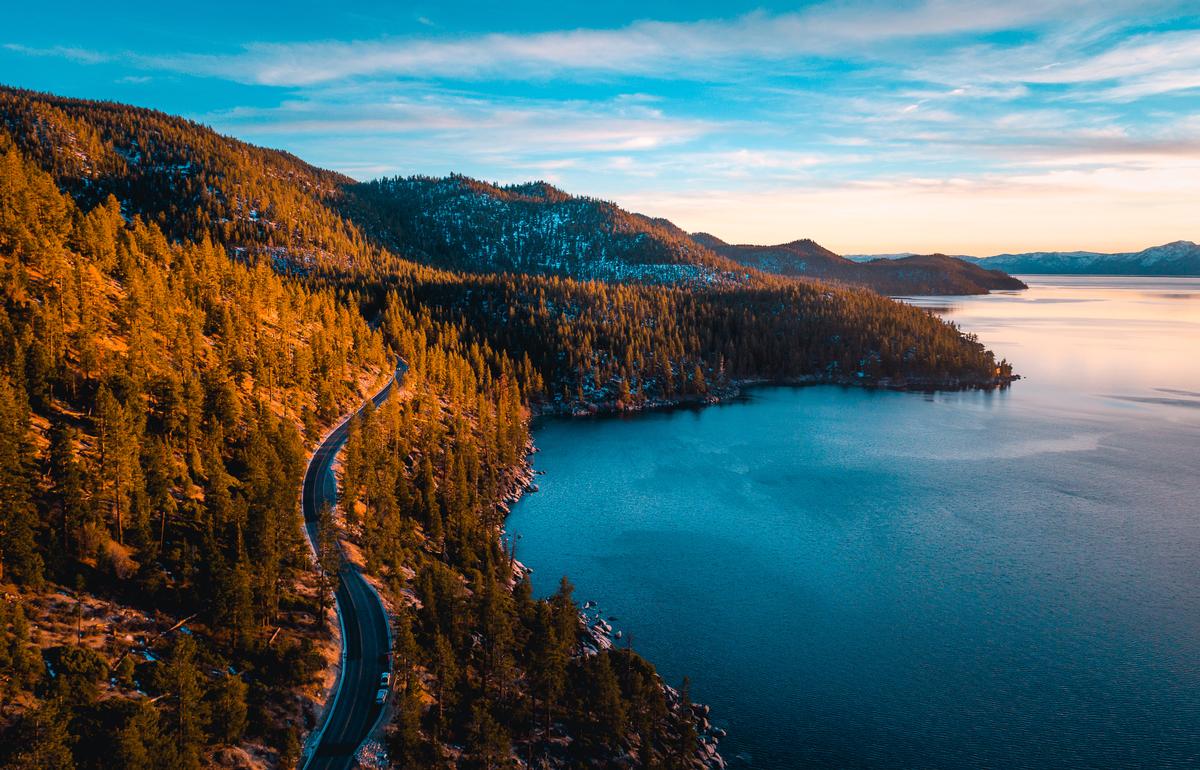 Scenic drive along Lake Tahoe in the fall
