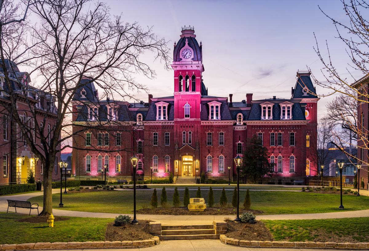 Sunset over Woodburn Hall at West Virginia University or WVU in Morgantown WV