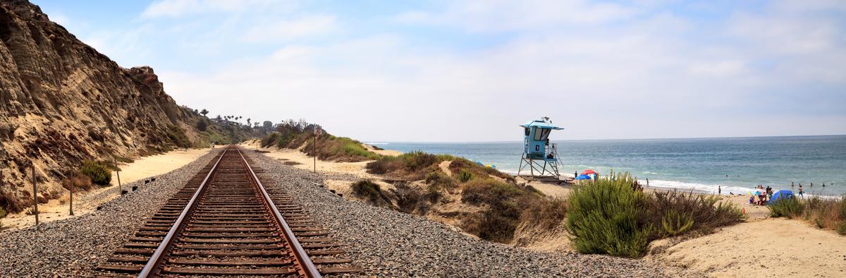 Train tracks run through San Clemente State Beach