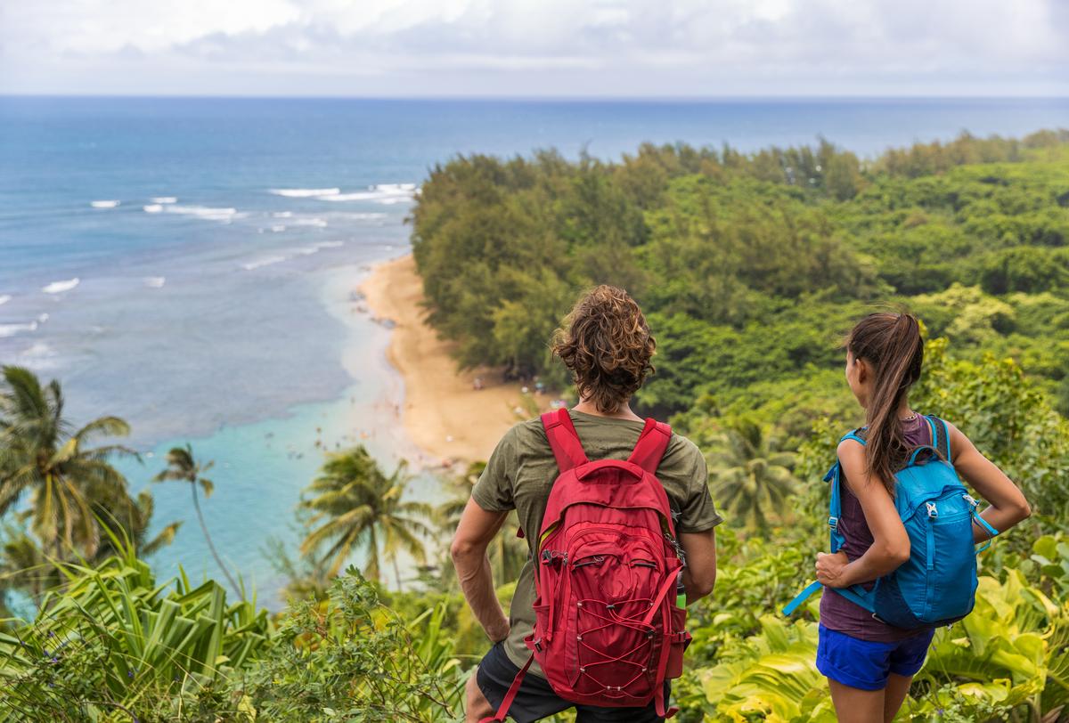 Admiring the view of the beach from Kalalau trail, Kauai