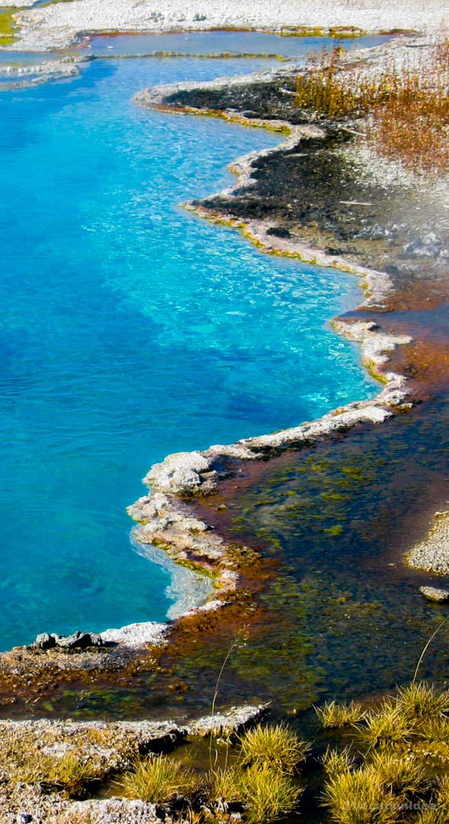 I love all the bright blue pools in Yellowstone. I took this photo one summer day.