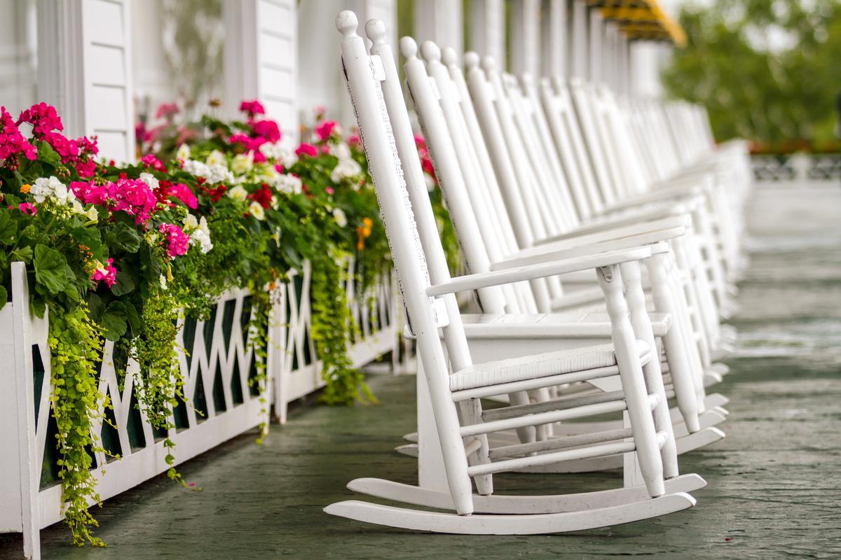 Rocking chairs on the porch in June
