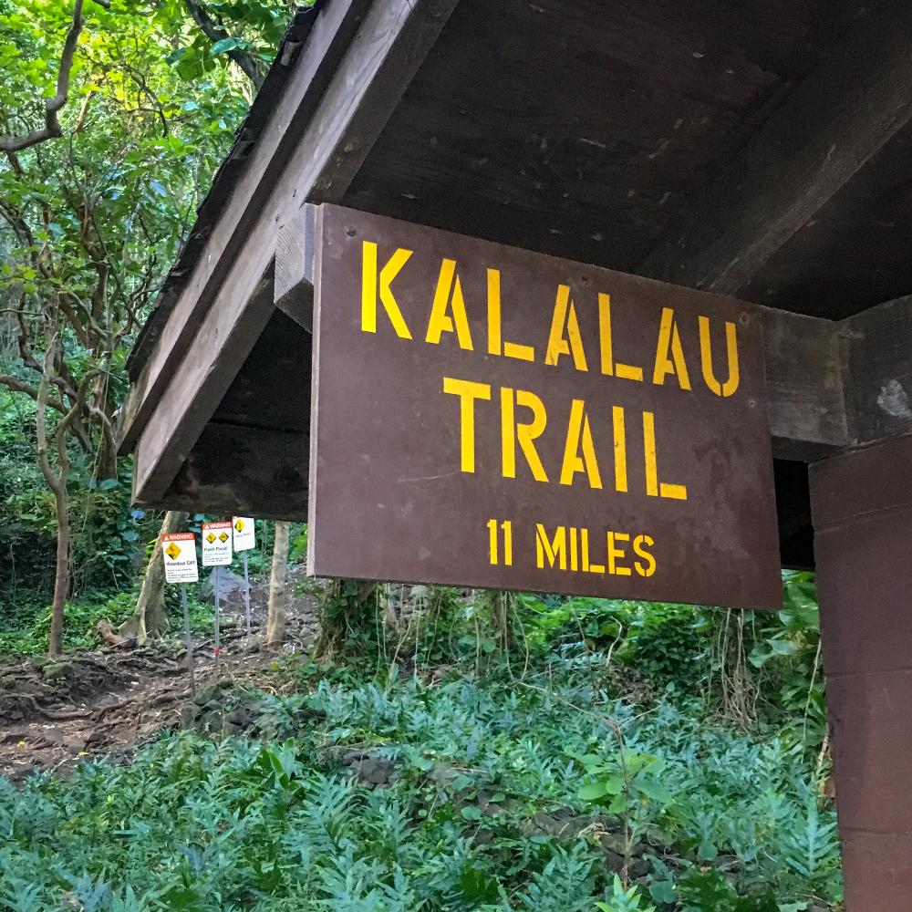 A photo of the Sign at the starting point of Kalalau Trail, Kauai, Hawaii