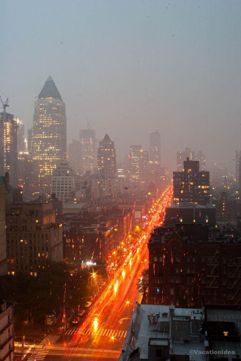 I took this photo of lightning and evening traffic in Manhattan