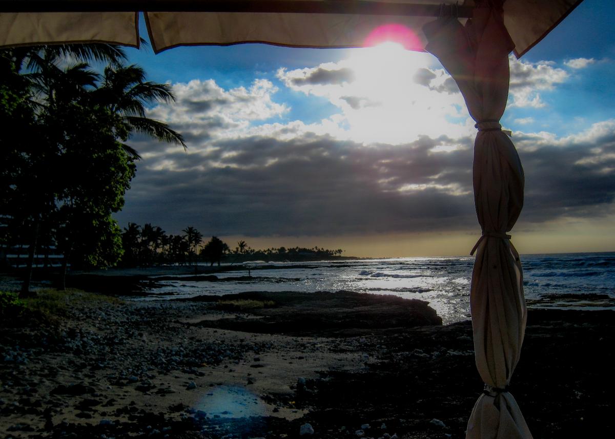 I took this photo of the oceanfront cabana at the Mauna Lani at sunset