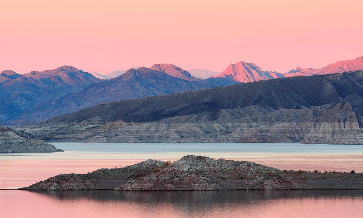 Pink sunset at Lake Mead National Recreational Area