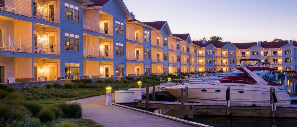 Enjoy waterfront views and walk along the harbor on a family vacation.