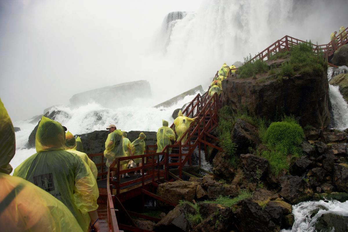 Feel the thunder of Niagara Falls from a boardwalk just steps away from the crashing Bridal Veil Falls.