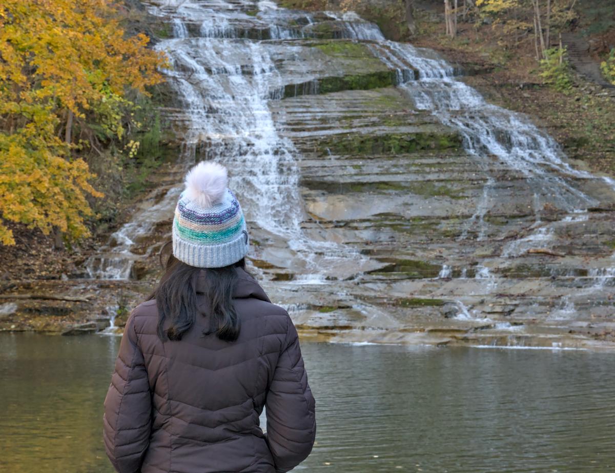 Feeling the chill at Buttermilk Falls