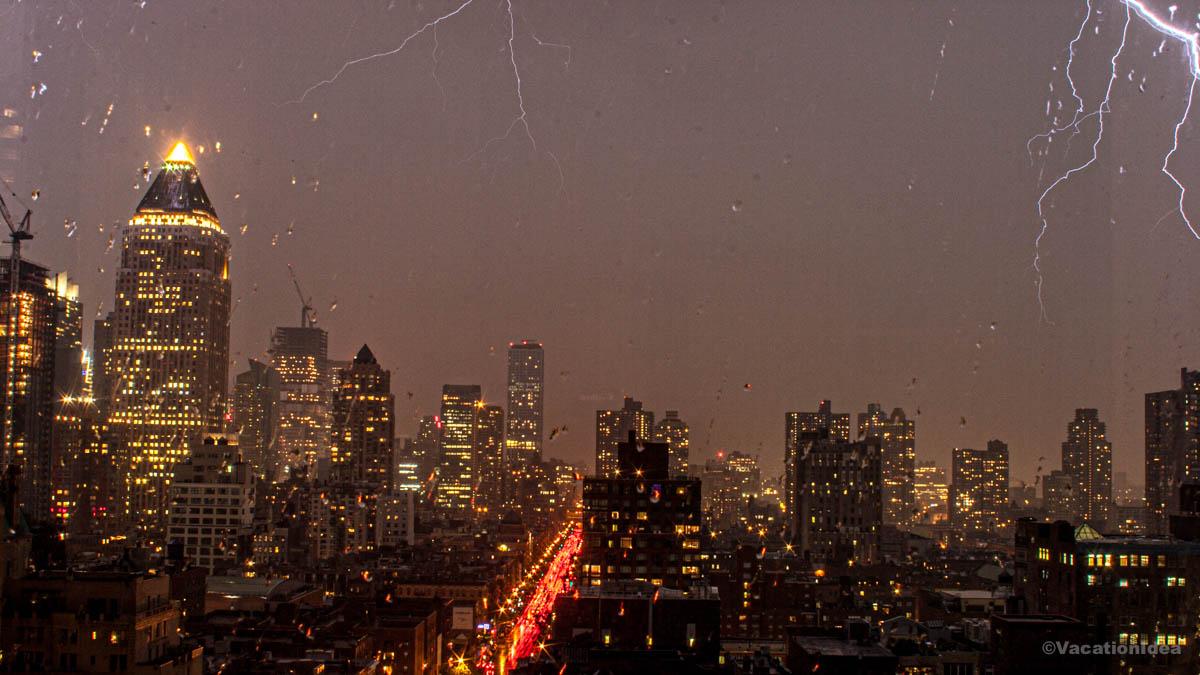 My photo of lightning and photos along Ninth avenue near Broadway