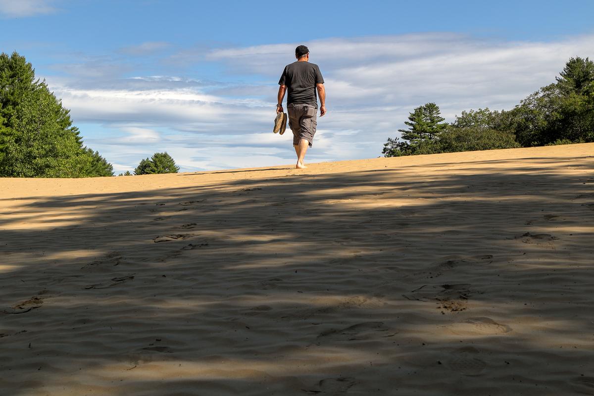 Hiking in the beautiful Desert of Maine park near Freeport