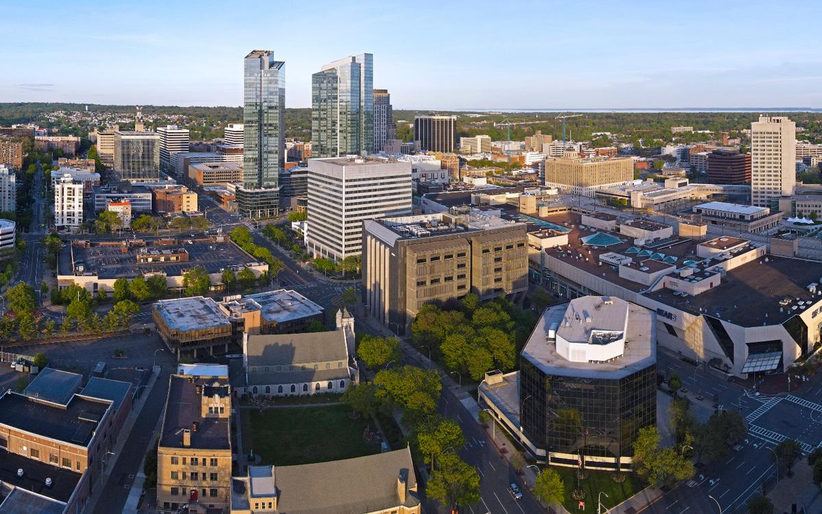 Aerial landscape of White Plains, New York