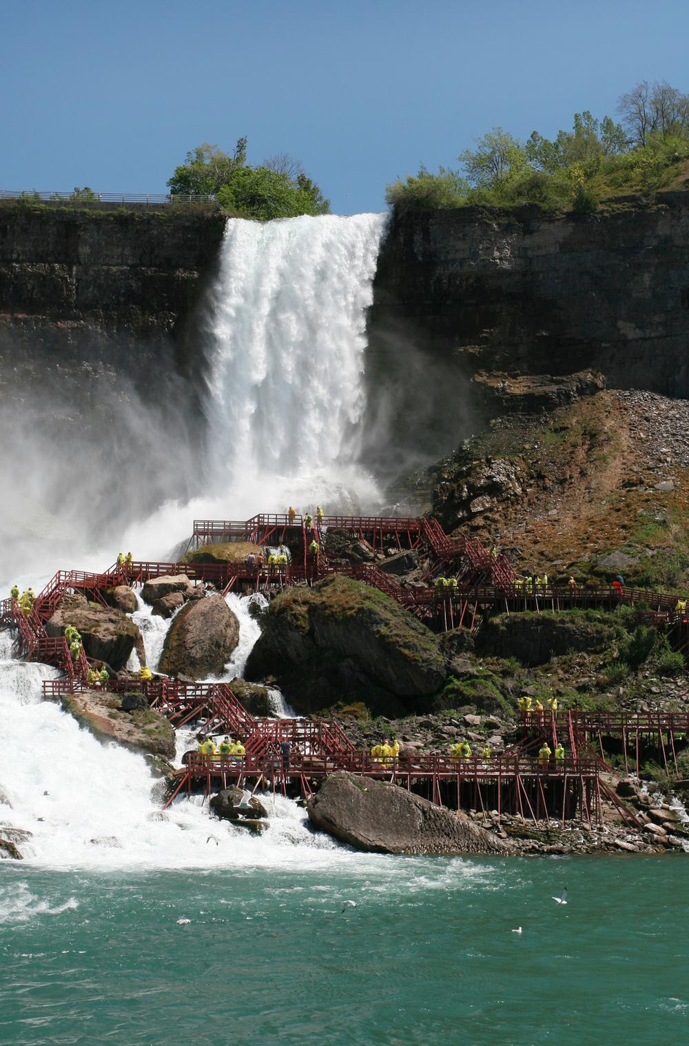 Feel the thunder of Niagara Falls from a boardwalk just steps away from the crashing Bridal Veil Falls.