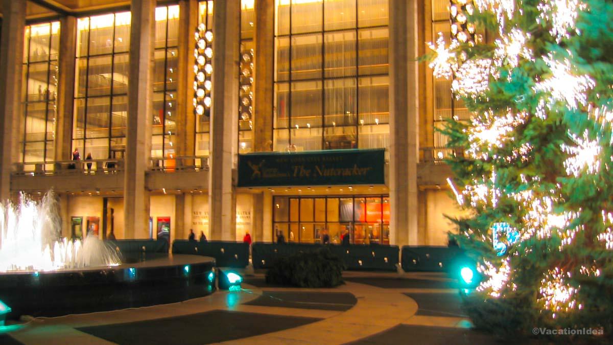 I took this photo of the Christmas tree outside Lincoln Center when all the lights came on in the evening