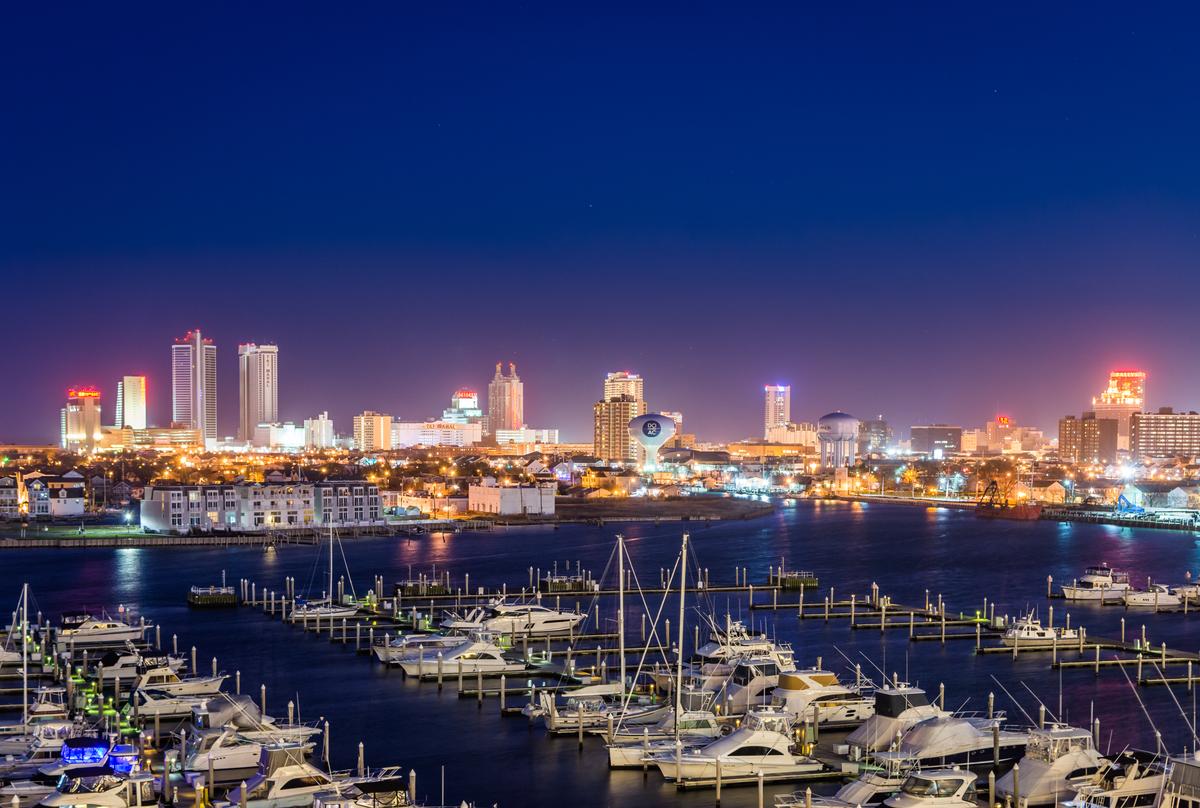 Overlooking State Marina Harbor in Atlantic City, New jersey at sunset