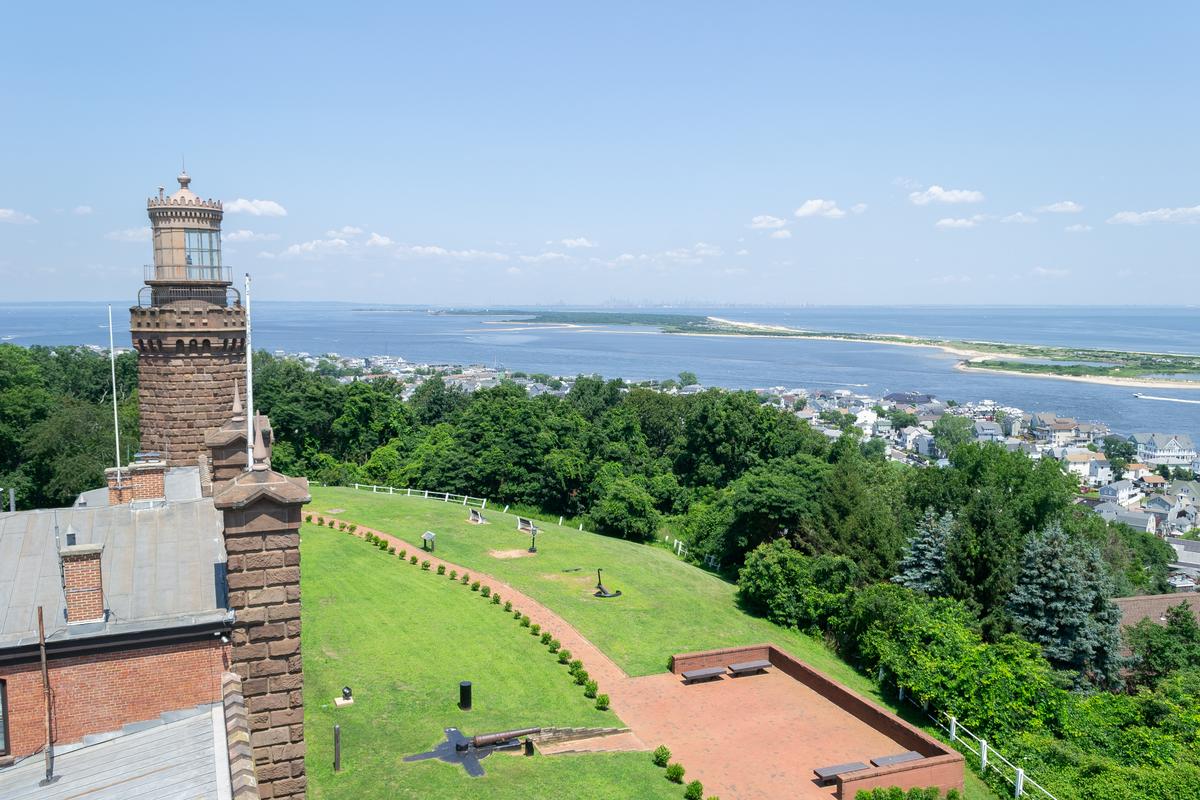 View of the Navesink Twin Lights State Historic Site lighthouses in Highlands