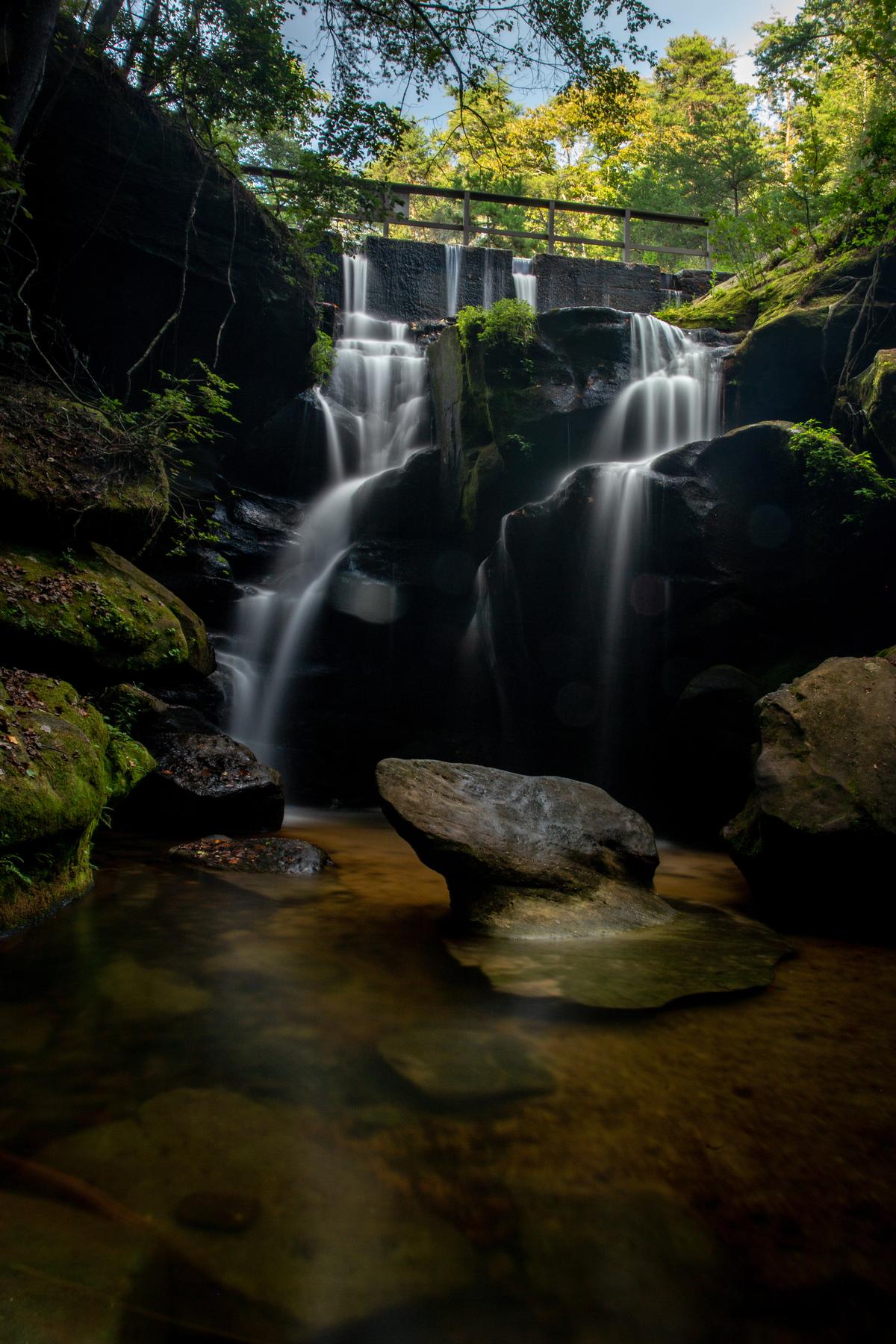 Fall foliage next to a waterfall
