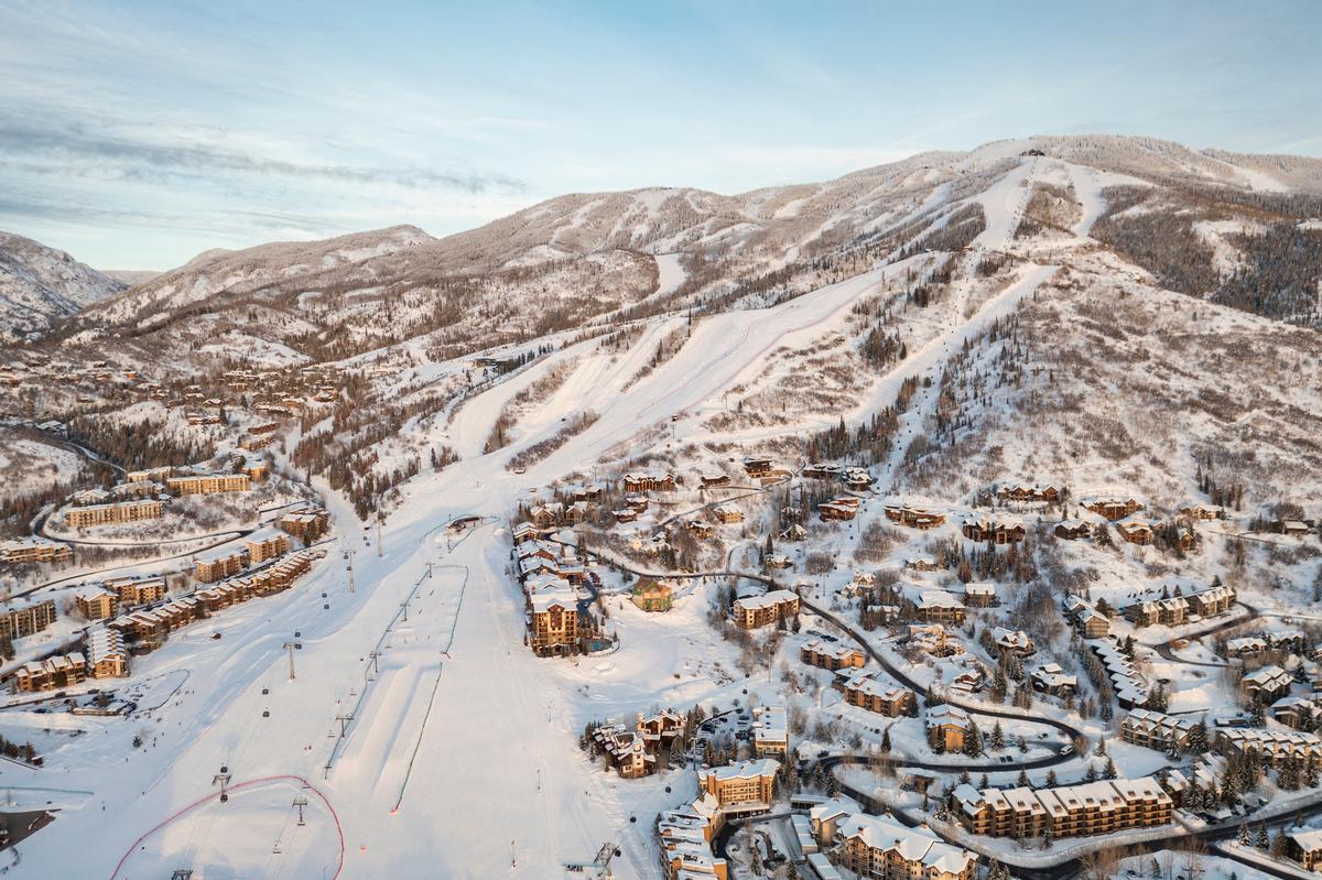 Steamboat Springs, Colorado with winter landscape and Mt. Werner