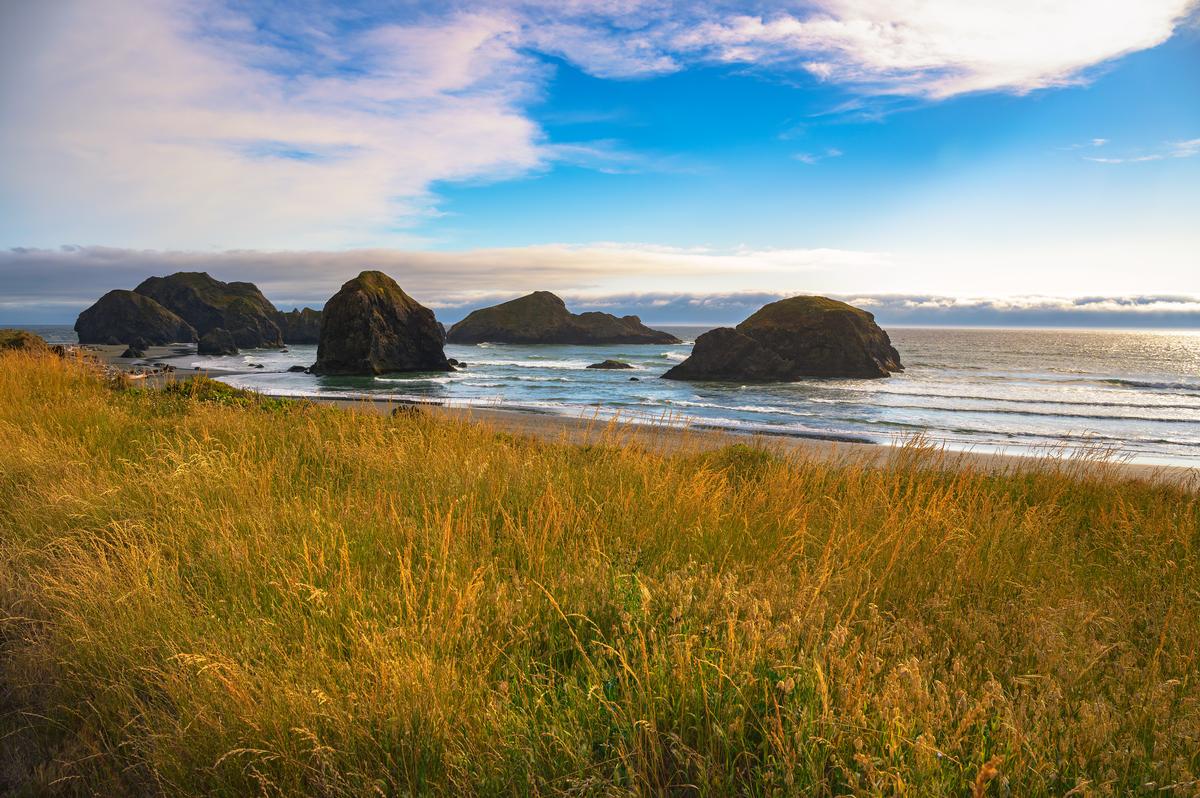 Massive sea stacks of Meyers Creek Beach
